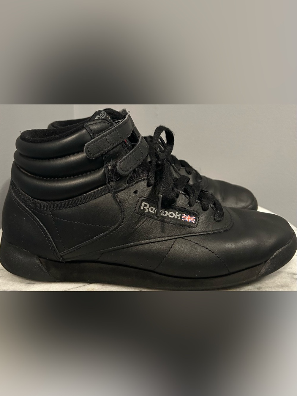 Reebok Freestyle Hi-Top Black Leather Sneakers 5411 Retro-Size 8 1/2 - Picture 2 of 7